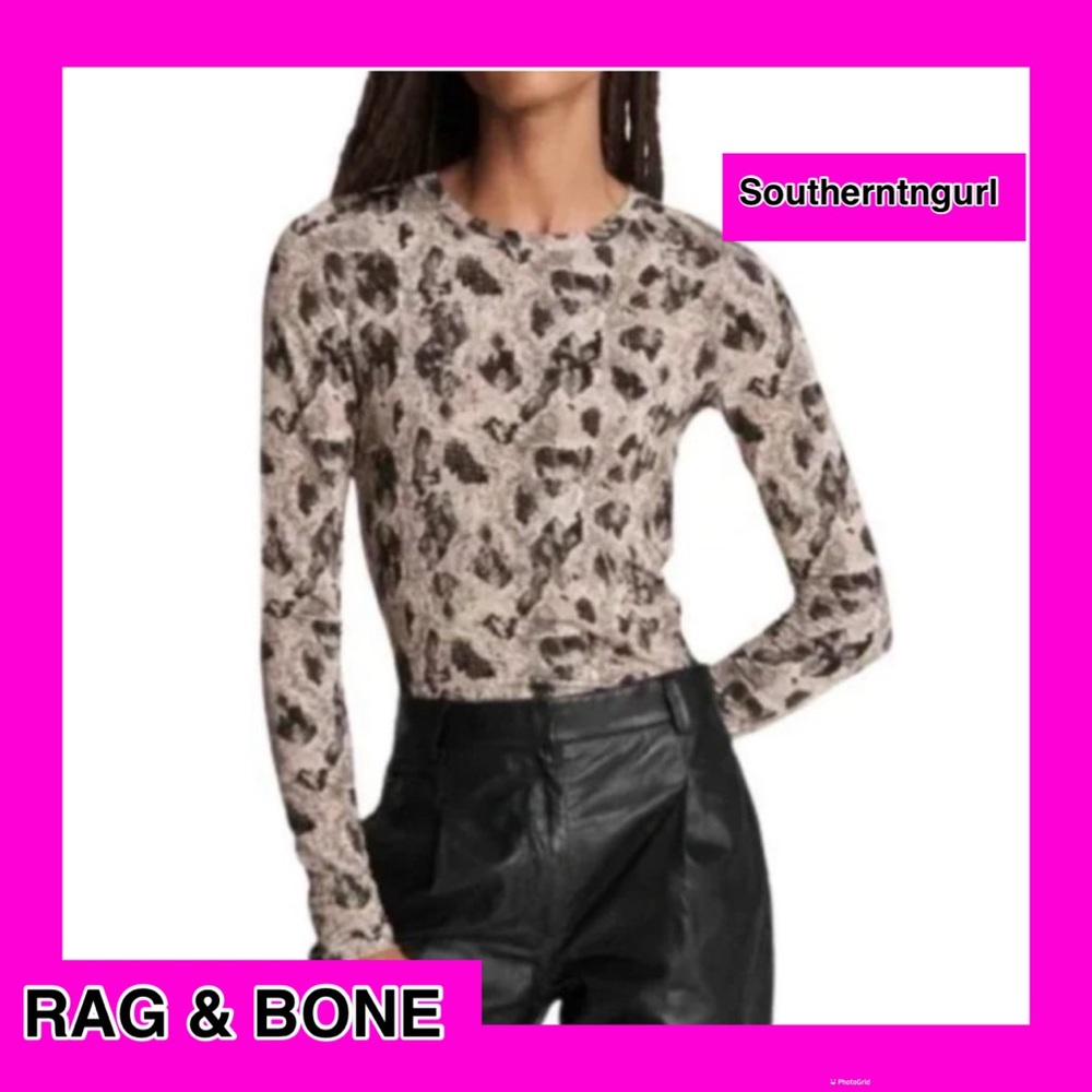 NWOT RAG & BONE Sabeen Jersey Snakeskin Printed Slim Fit Long Sleeve Top Blouse
